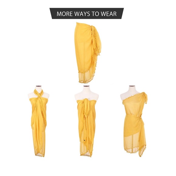YELLOW POM POM CHIFFON SARONG - Picture 2 of 5